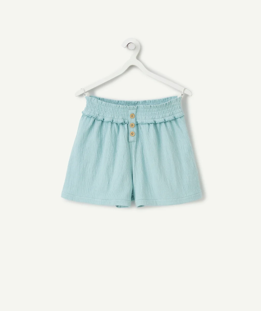 short en maille fille bleu vert avec taille élastiquée