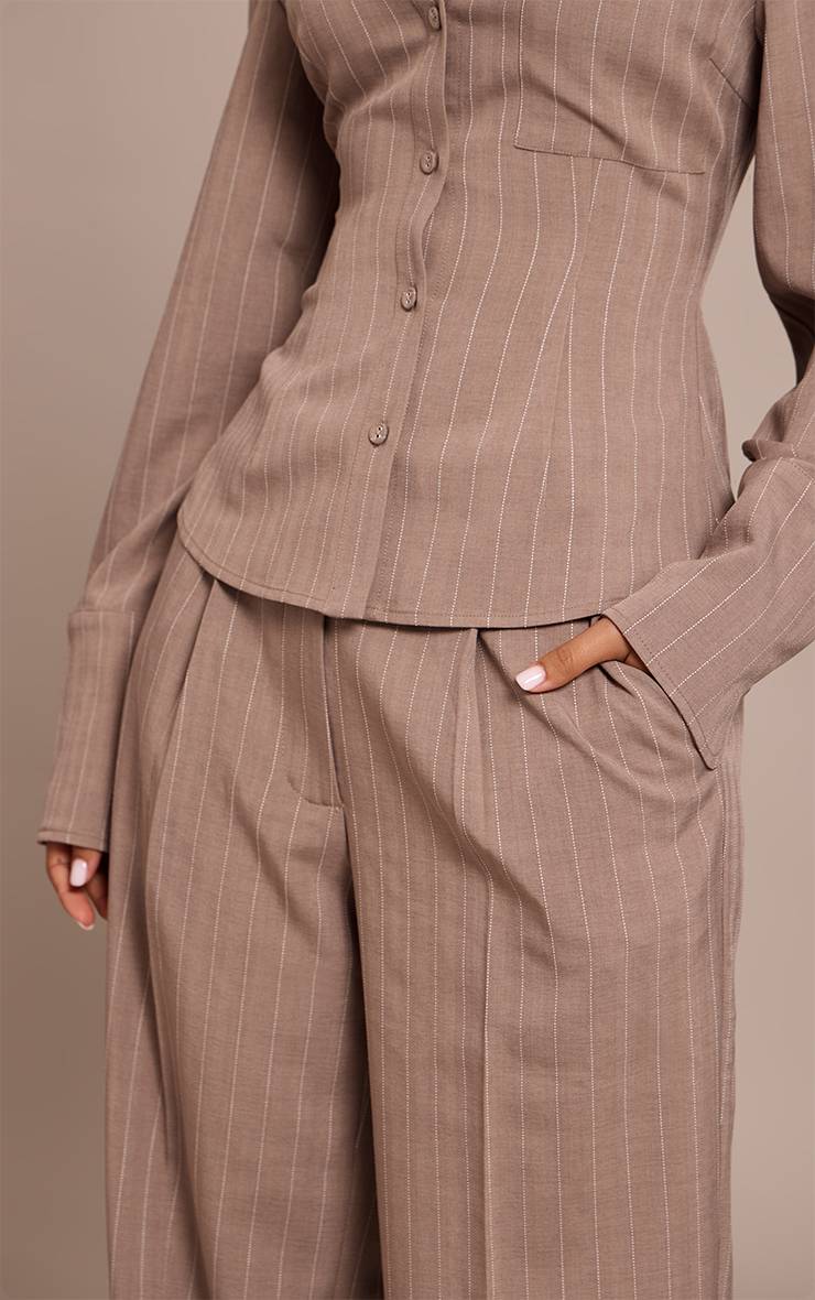 Taupe Pantalon Tailleur À Fines Rayures Petite