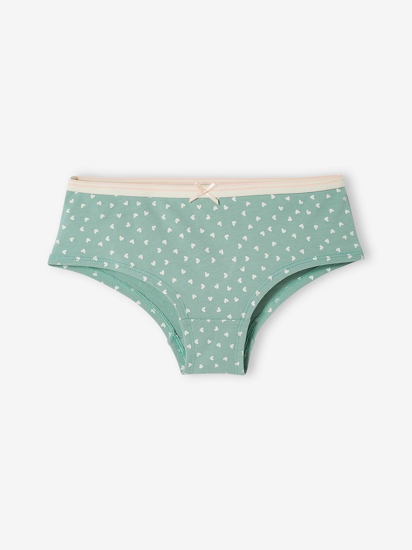 Pacote com 5 calcinhas curtas com estampa de corações, rosa claro, para meninas.