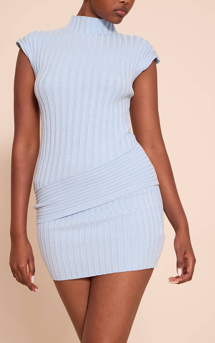 Bleu Jupe Mini En Maille Côtelée