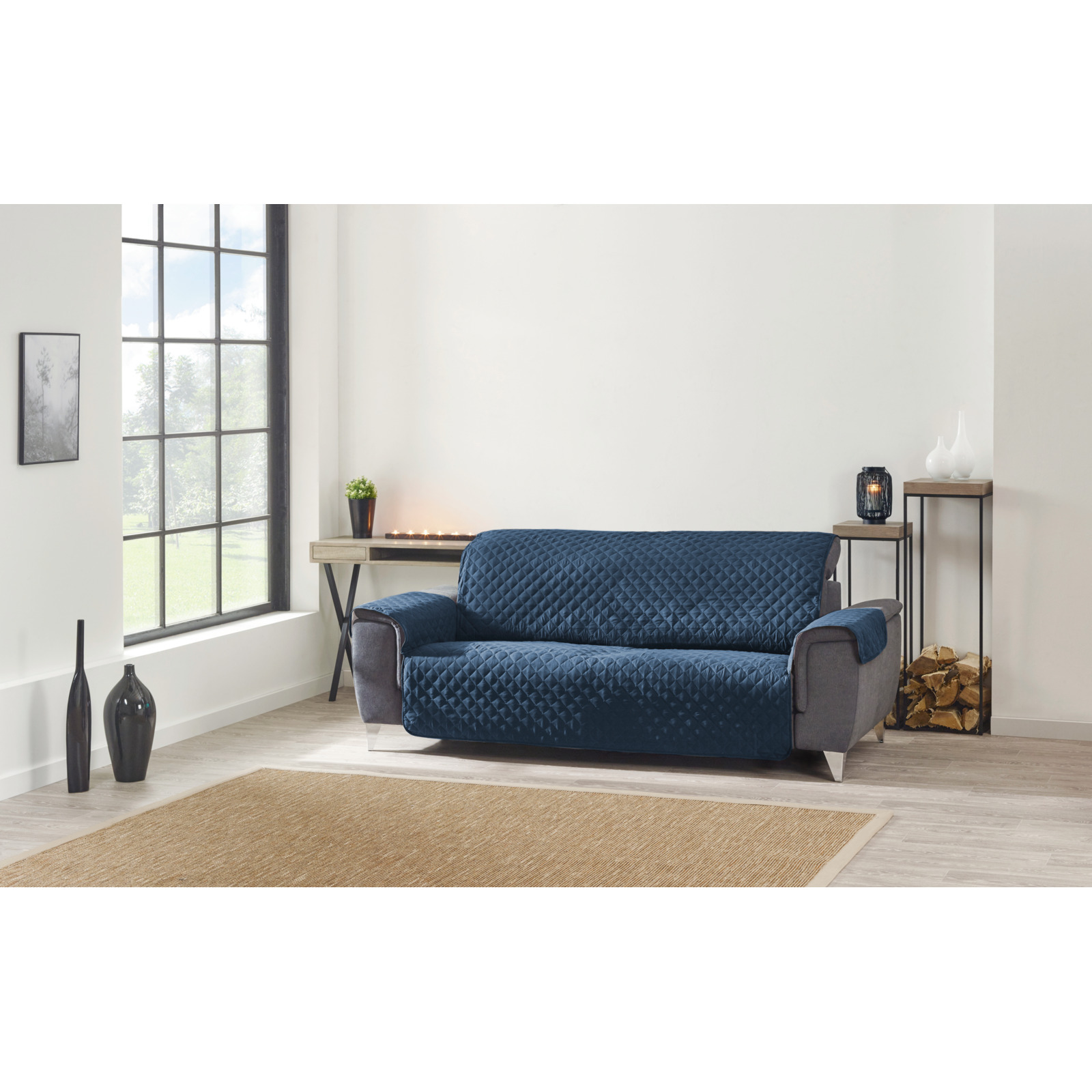 Steppdecke für Sofaschutz, 3er-Sofa blau
