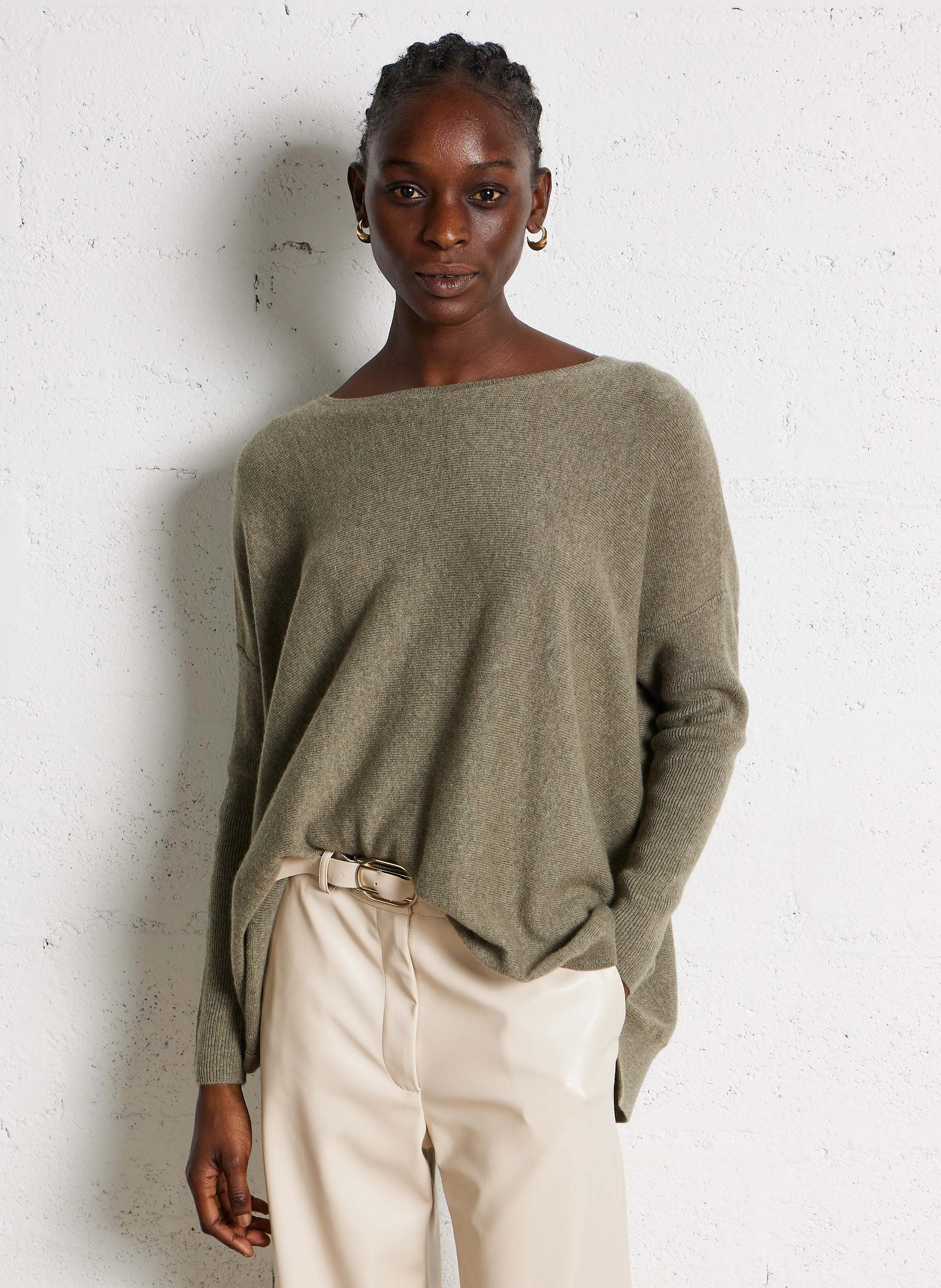 JESSY - Pull ample col bateau en cachemire | Vert