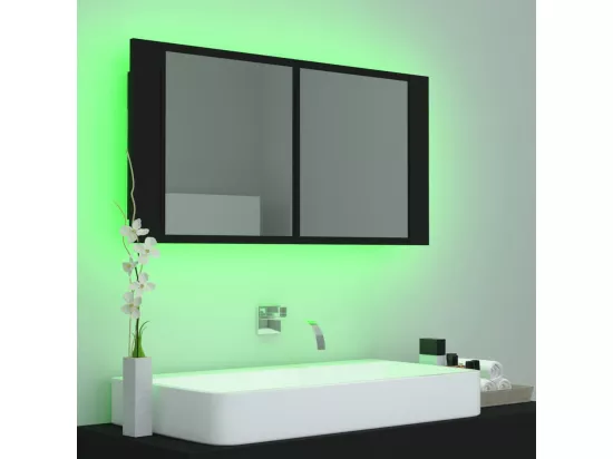 Armoire à miroir de salle de bain LED Noir 90x12x45 Acrylique