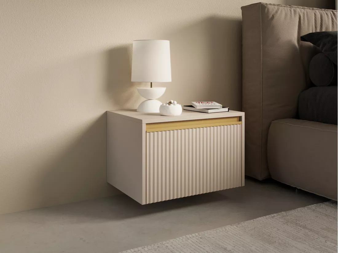 Table de chevet suspendue ou à poser avec 1 tiroir - MDF - Beige et doré - POSINIA de Pascal Morabito