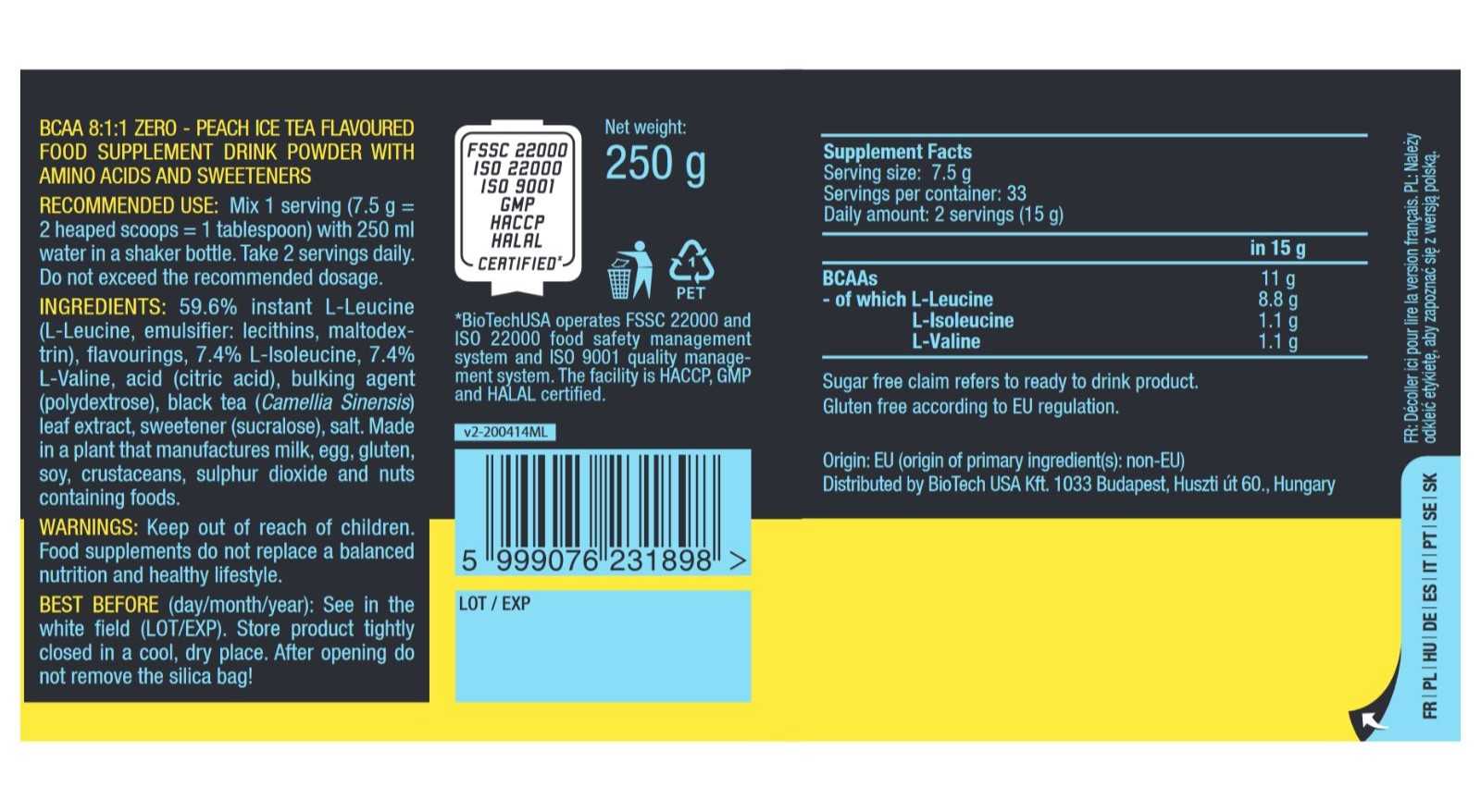 Biotech USA BCAA 8:1:1 Zero 250 g