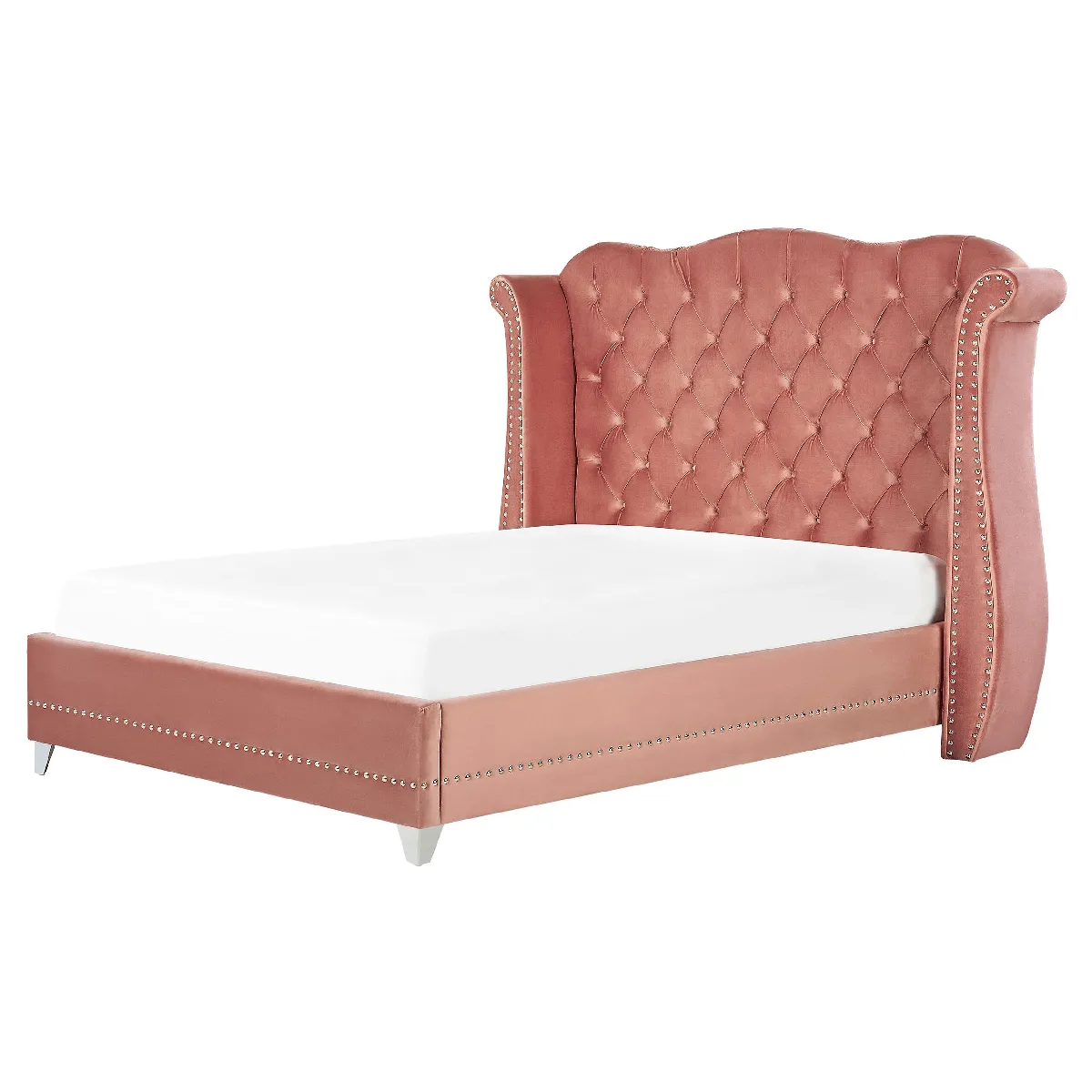 Beliani Lit AYETTE avec sommier 140x200 cm - Velours Rose