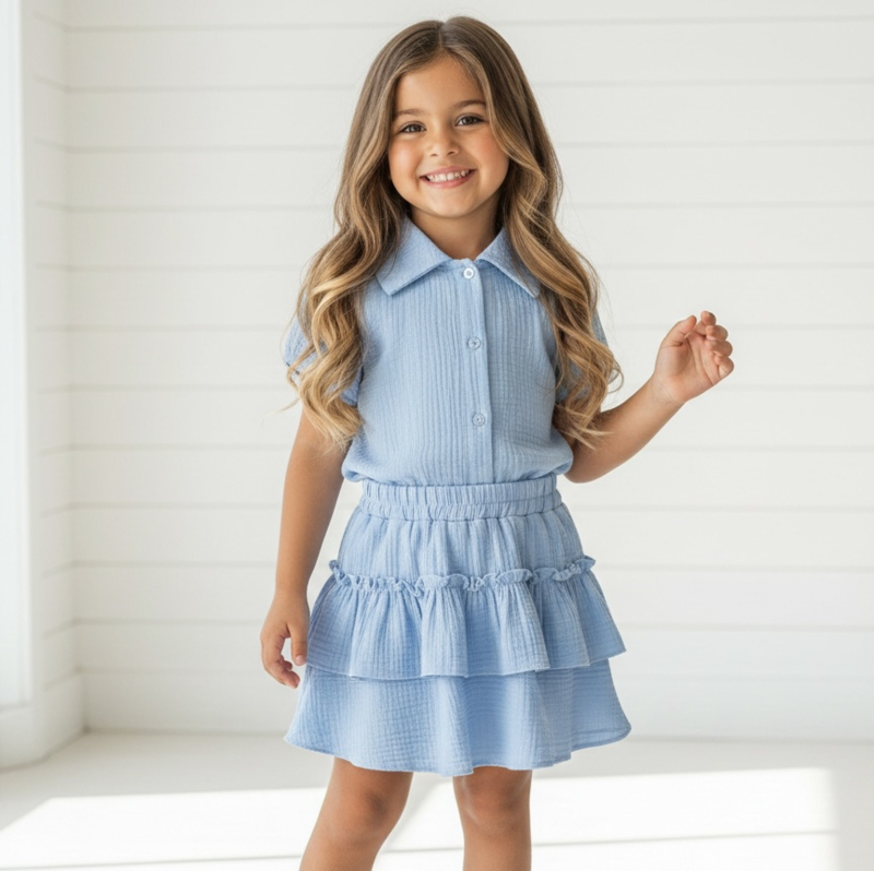 Sky Blue Ruffle Mousseline Set