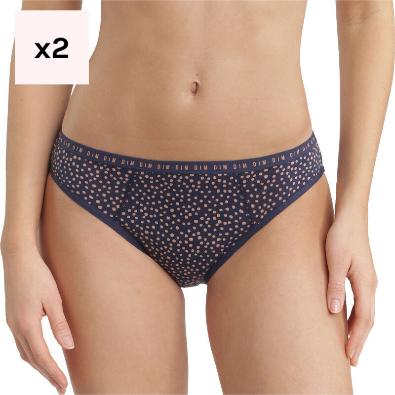 Culottes menstruelles en coton bio - Flux moyens - 2 unités  - Bleu à pois