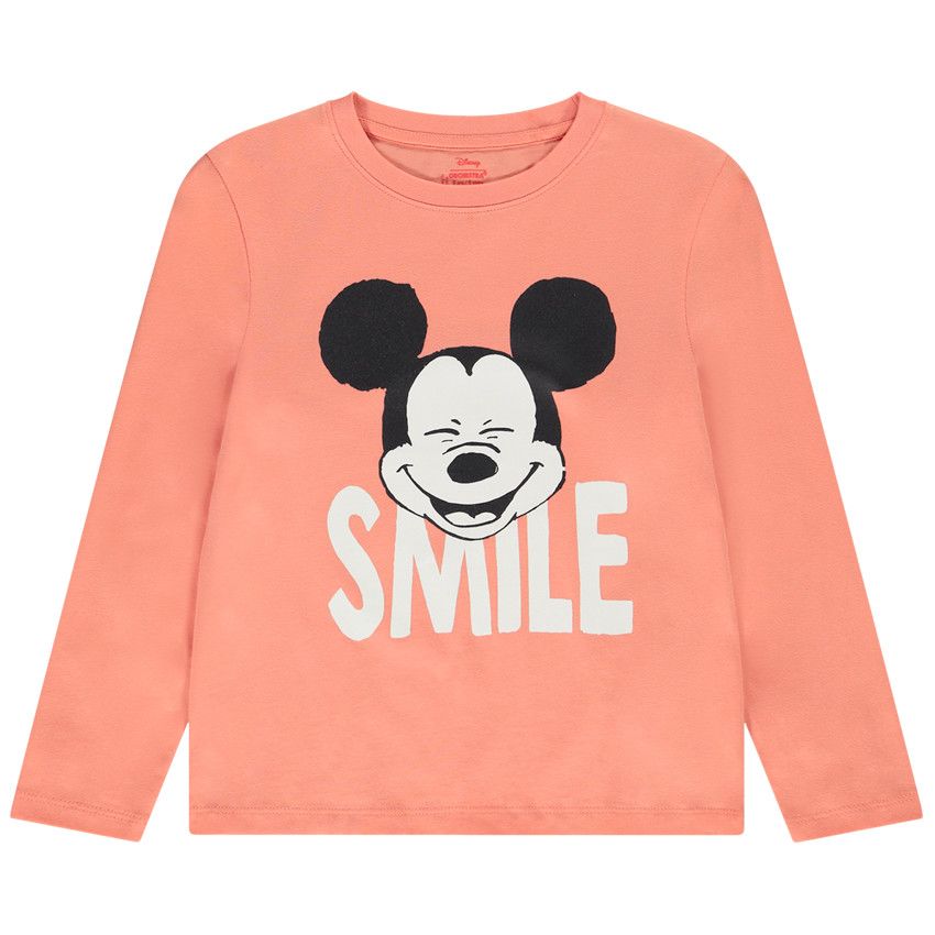 T-shirt manches longues en jersey print Mickey Disney pour garçon - Fuchsia