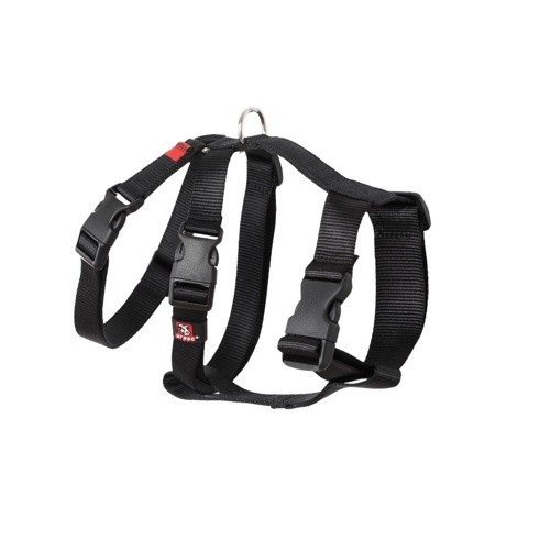 Coleira peitoral Arppe tripla em nylon preto, especialmente concebida para galgos e podencos.