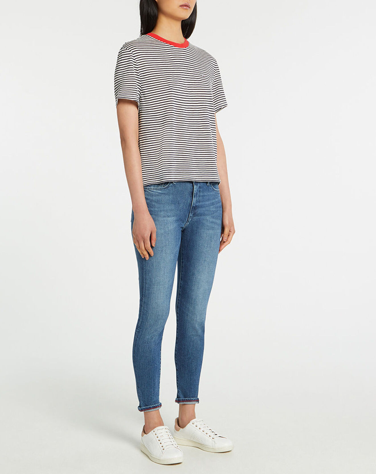 Tommy Jeans T-Shirt Crop Marnière blanc/bleu