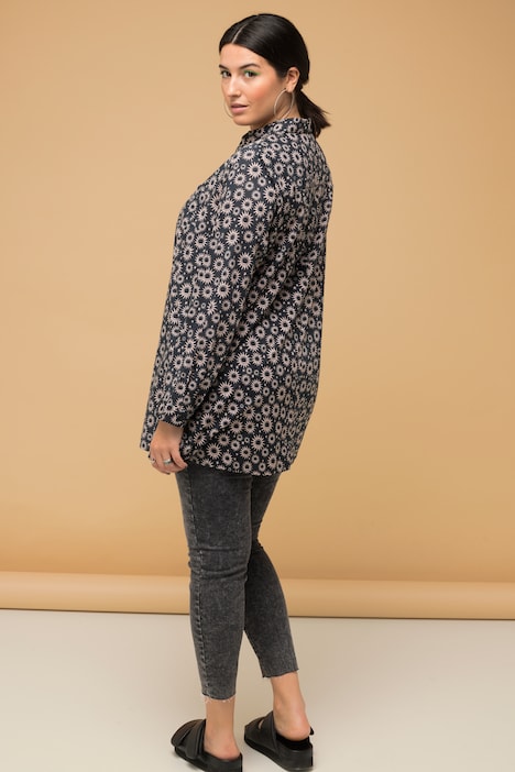 Hemdbluse, Boxy Shape, Sun-Print, Hemdkragen, Langarm