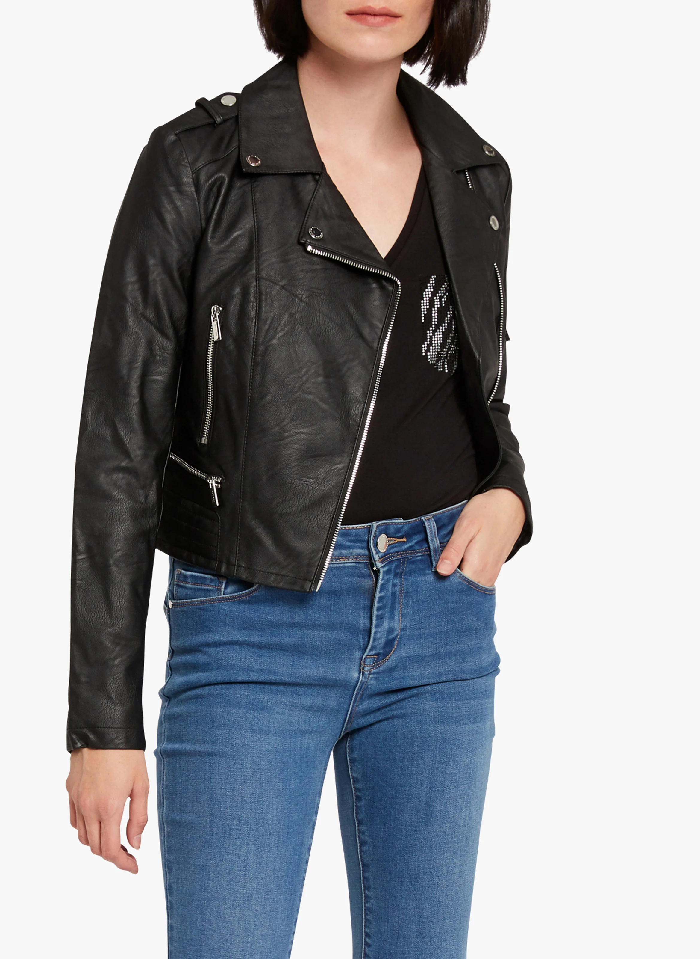 GRAMMO.N - Blouson court en cuir synthétique | Noir