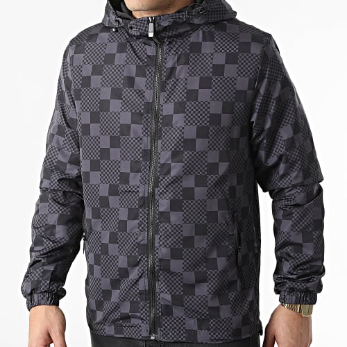 Veste Zippée Capuche A Carreaux XP124 Gris Noir