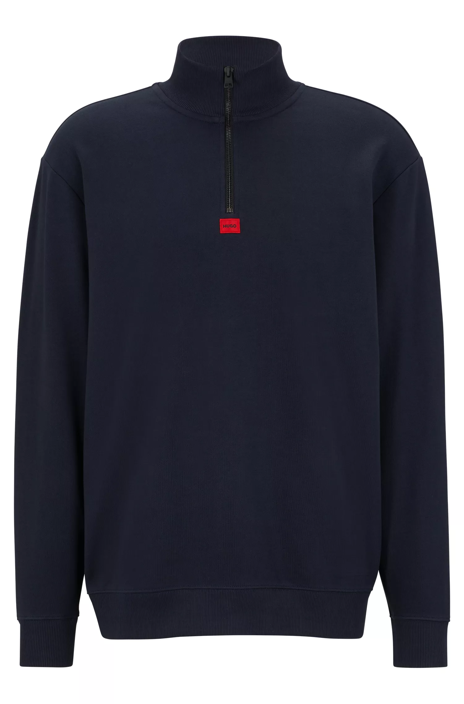 Moletom HUGO vermelho com gola zip-neck e modelagem relaxada em algodão felpudo francês.