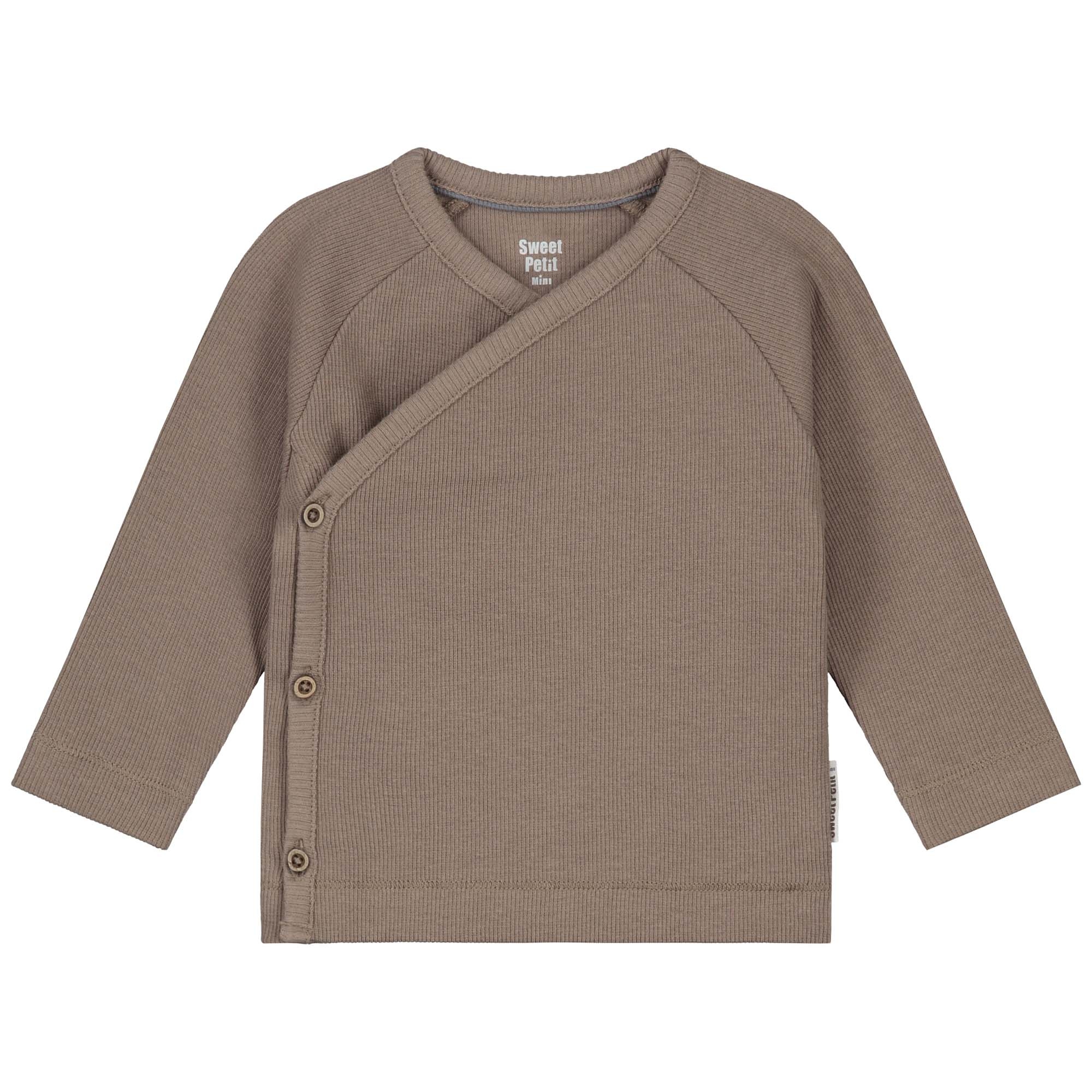 Sweet Petit Mini overslagshirt rib lange mouwen effen taupe
