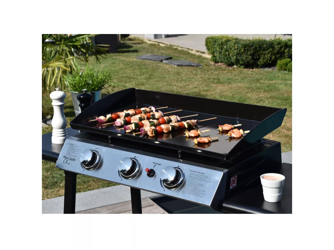 Plancha au gaz SÉVILLE - 3 brûleurs 7,5kW + chariot - HAPPY GARDEN