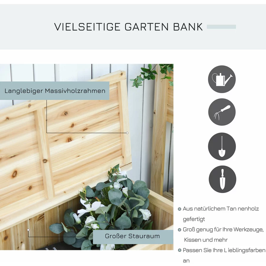 Outsunny Gartenbank mit Stauraum natur