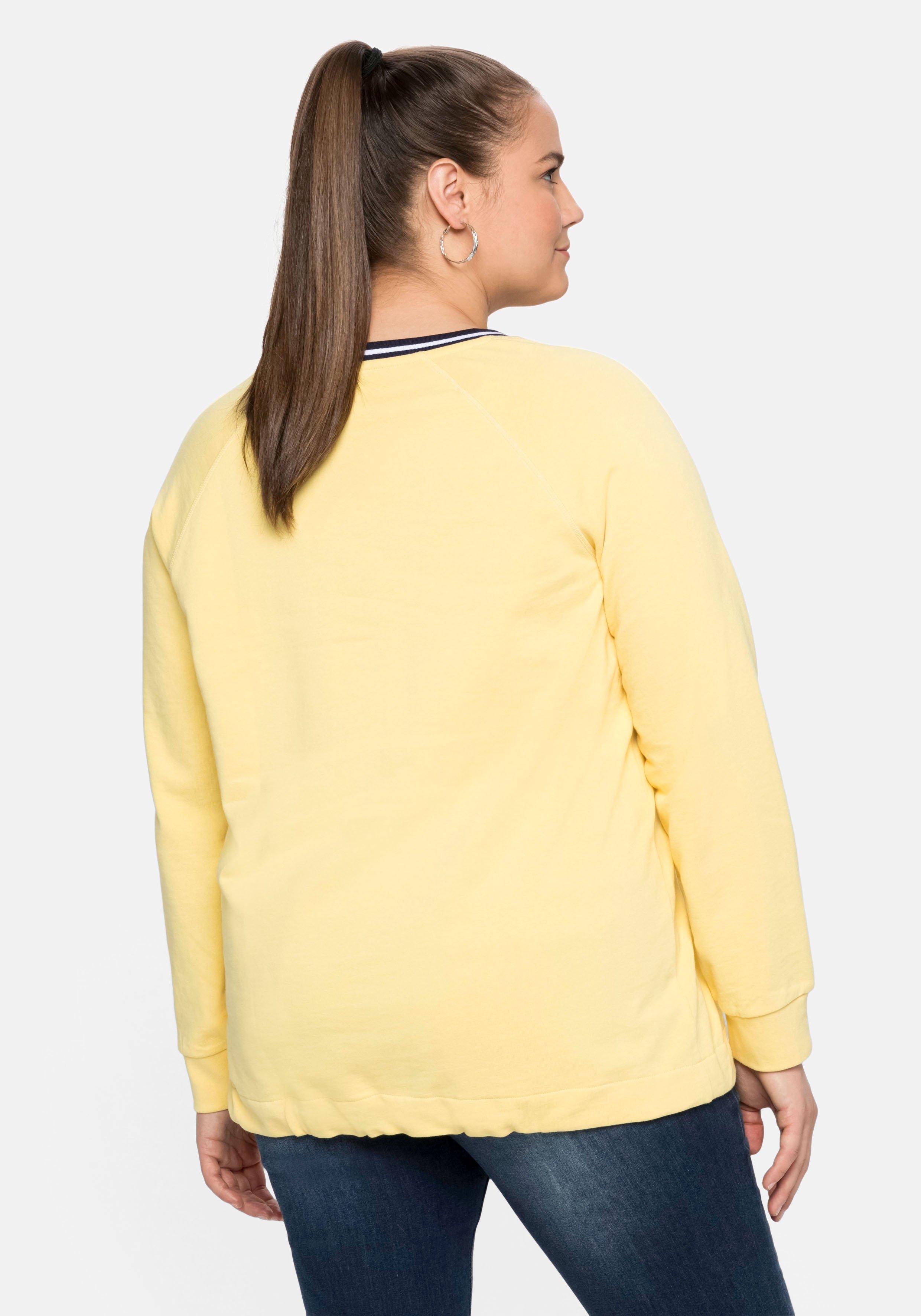 Sweatshirt mit Frontdruck und Kontrast-Rundhals