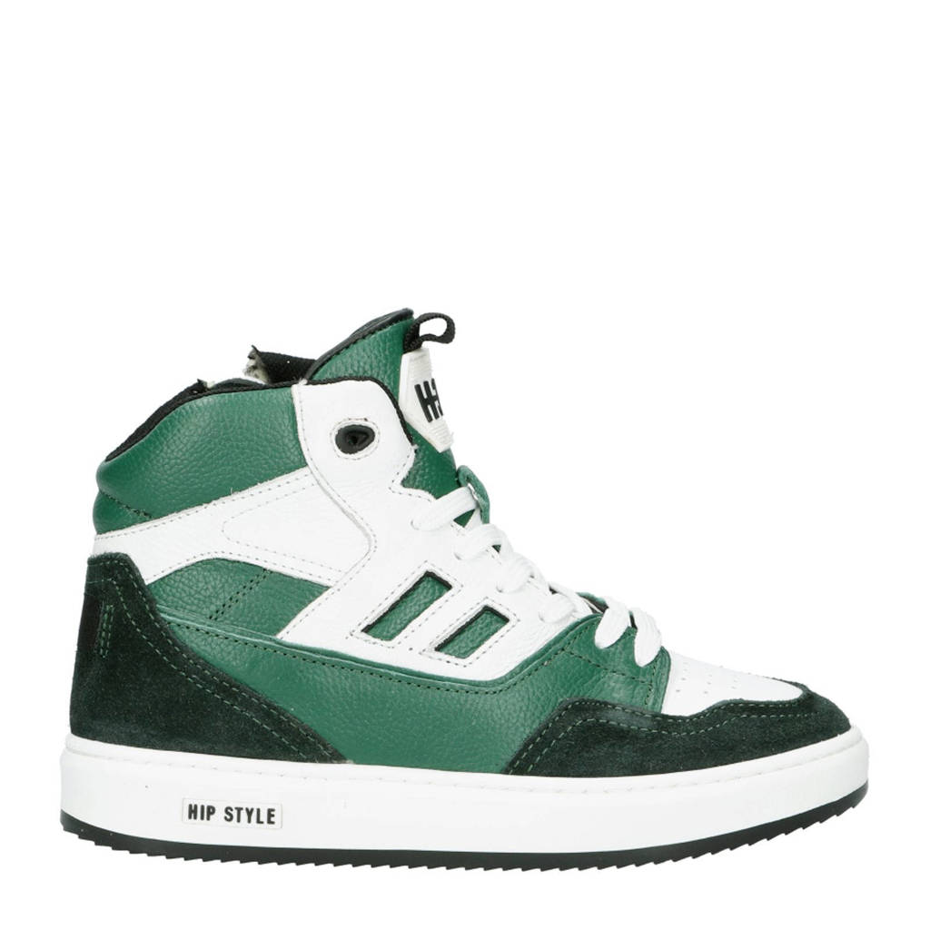 Hip leren sneakers groen/wit