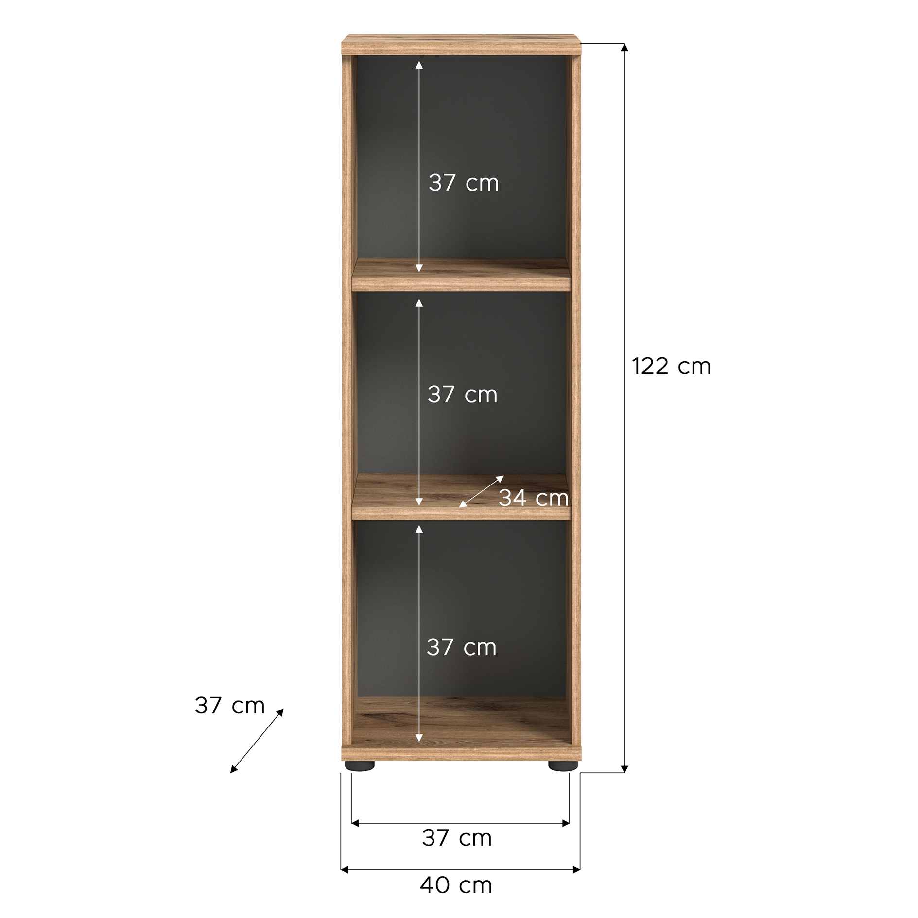 Stauraumshelf MASON - Nox Oak - Basalt grau - 40 cm