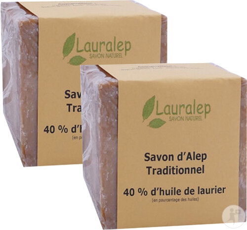 Pack de 2 Lauralep Savon D'Alep Traditionnel Syrie 40% D'Huile de Laurier 200g