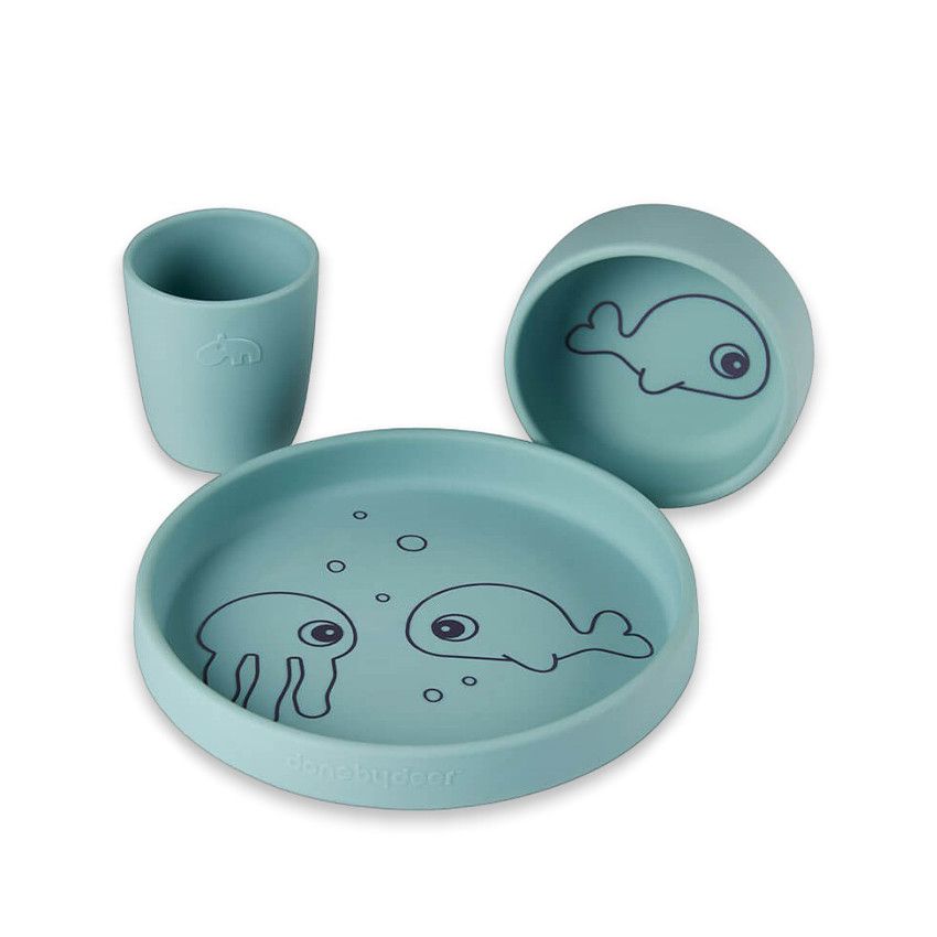 Coffret repas Sea Friends en silicone - Bleu - Ecru