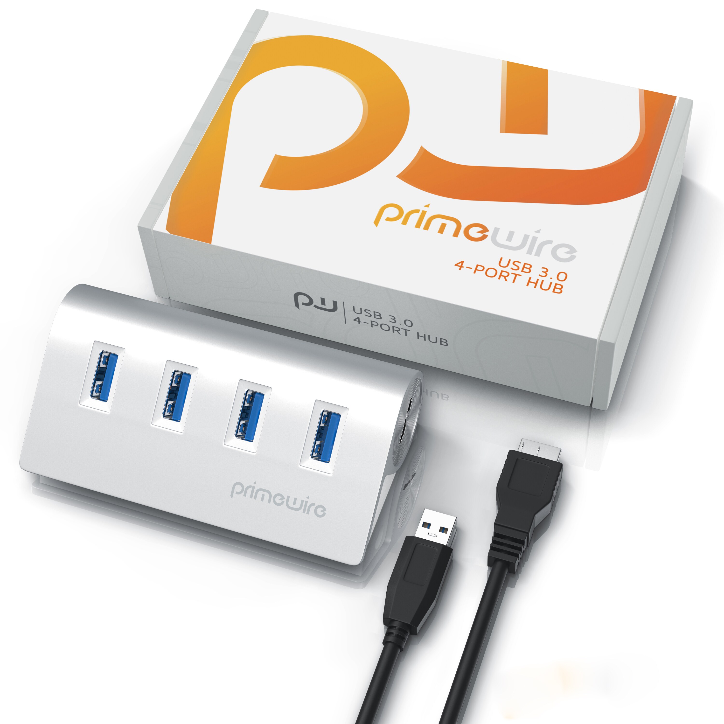 Primewire 4 Port USB 3.2 Gen1 SuperSpeed Datenhub Aluminiumgehäuse mit Netzteil Anschluss / Hot Plug