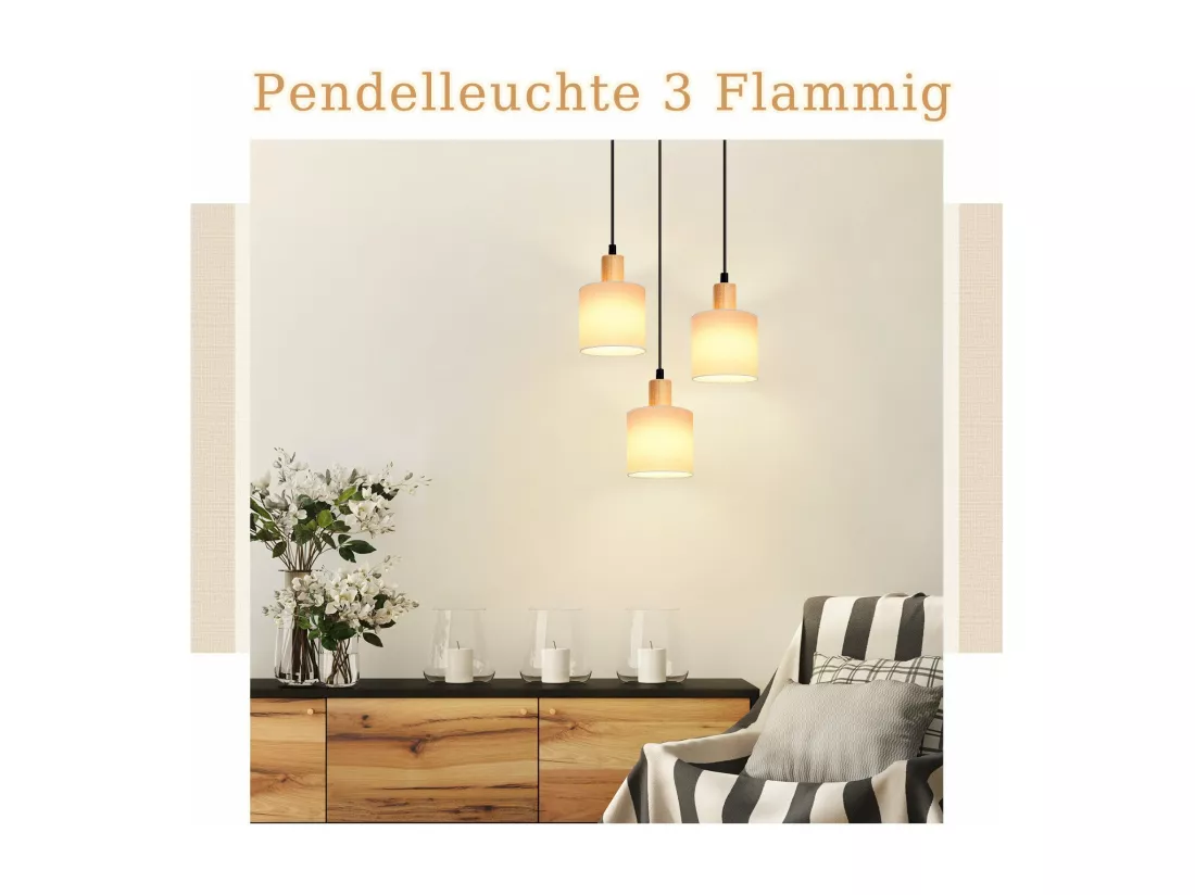 NETTLIFE Suspension bois blanc Diam.20 cm E14 vintage 3 ampoules ronde pour salle à manger restaurant cuisine chambre bureau