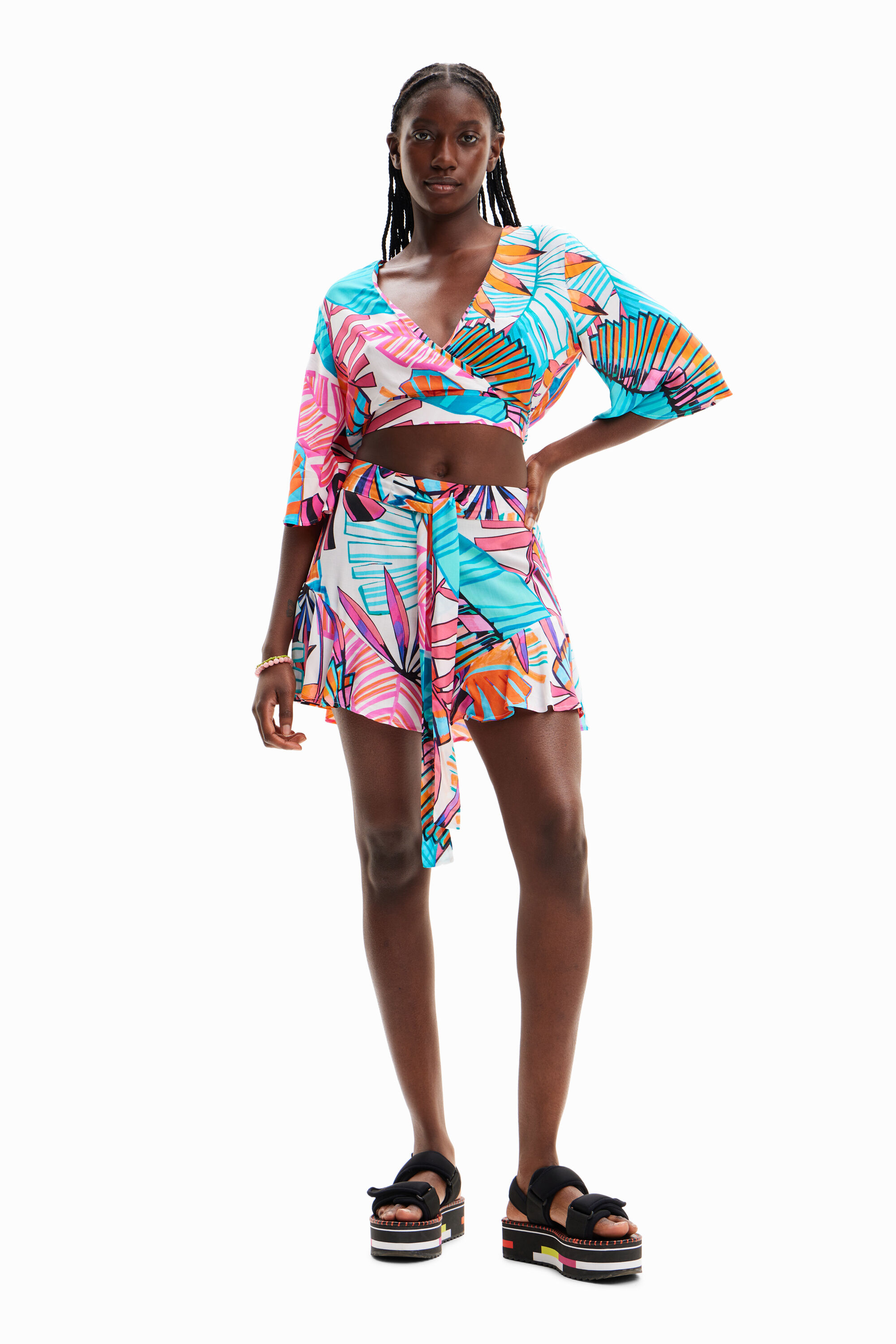 Crop top croisé tropical