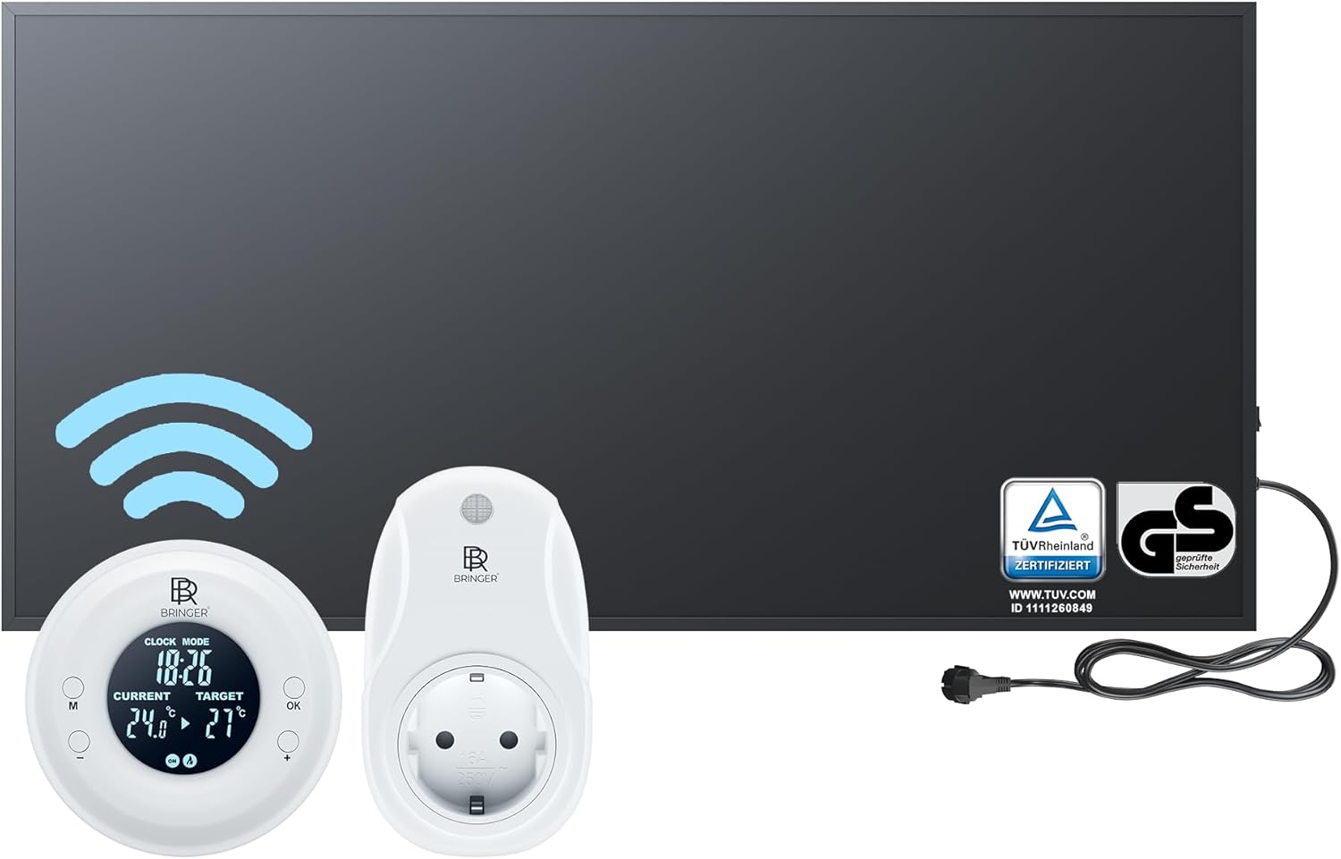 BR Bringer Infrarotheizung 1000 Watt - mit Thermostat und Fernbedienung - Infrarot Elektroheizung Energiesparend - TÜV & GS - Deutsche Qualitätsmarke (schwarz)