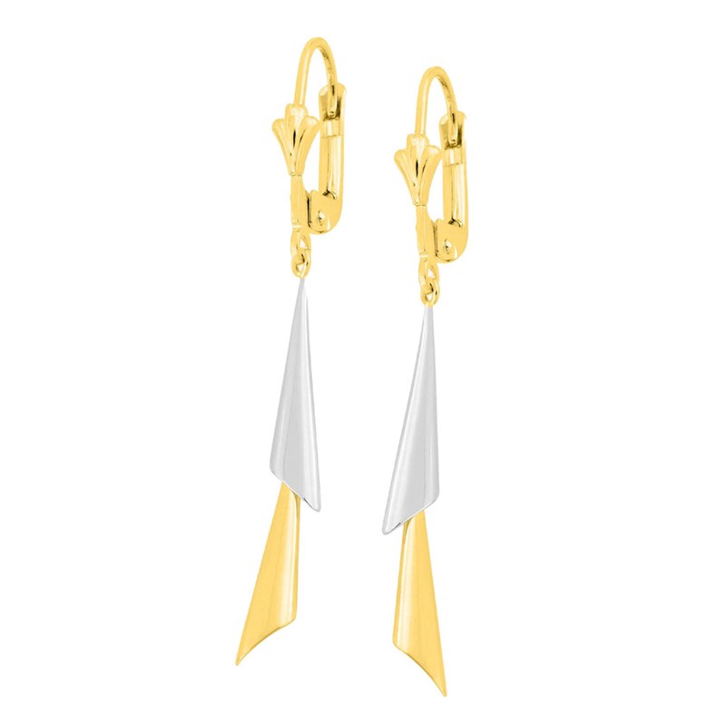 Boucles d'oreilles femme pendantes bicolores - Or 18 Carats
