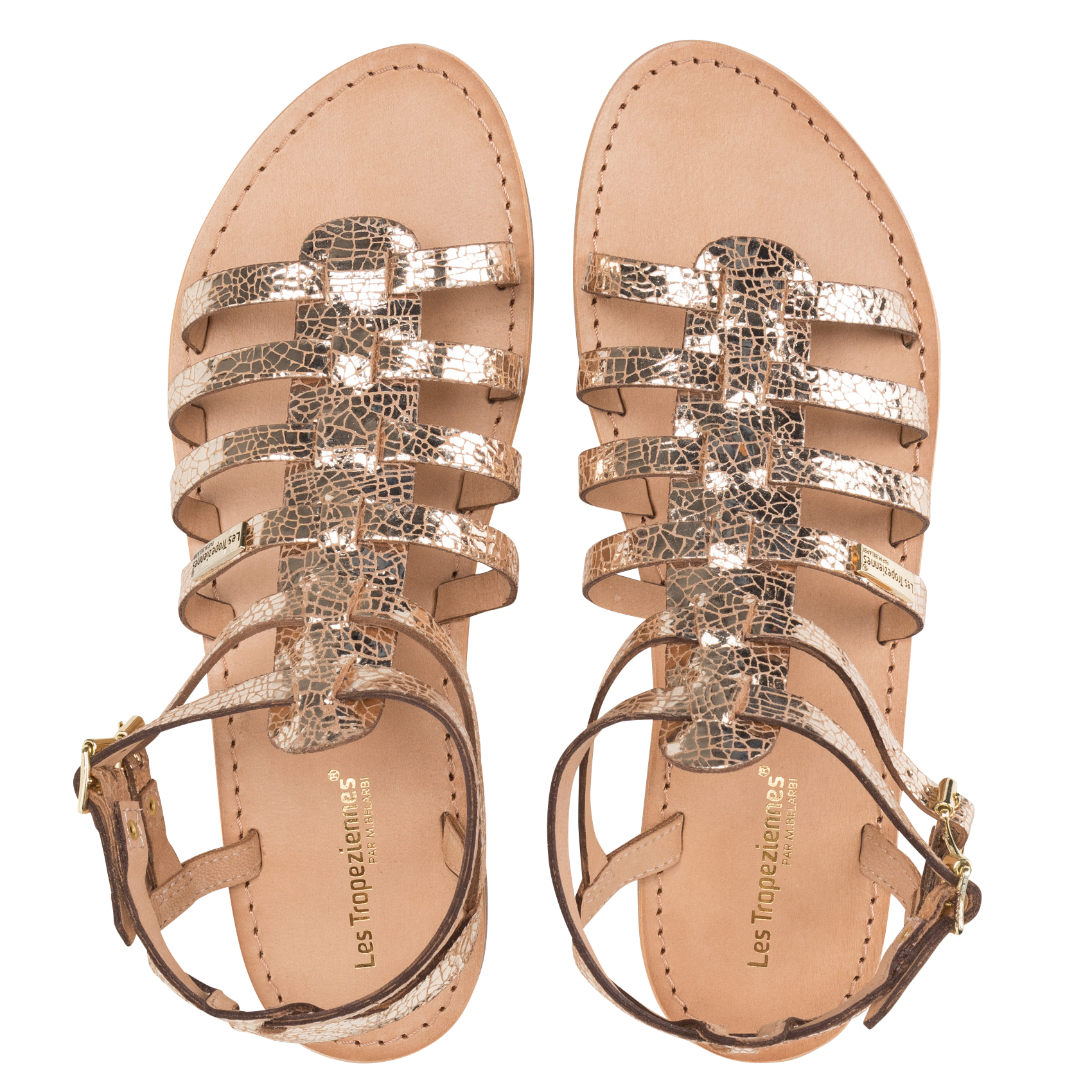 HIKAELA - Sandales plates en cuir | Doré