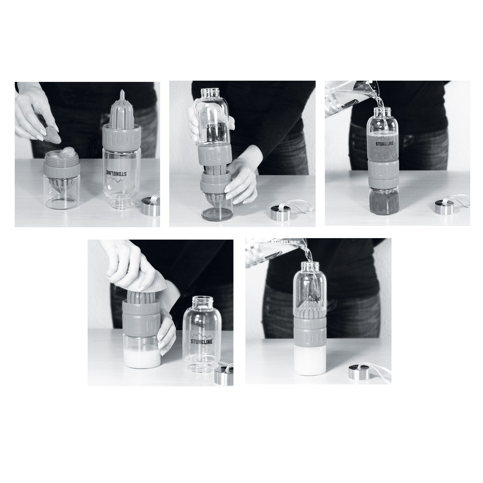 STONELINE® 2 in 1 Trinkflasche mit Saftpresse, blau