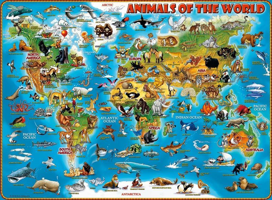 Ravensburger Kinderpuzzle - 13257 Tiere rund um die Welt - Puzzle-Weltkarte für Kinder ab 9 Jahren, mit 300 Teilen im XXL-Format