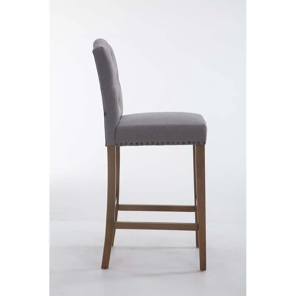 CLP Barkruk Louise antiek licht Frame - Stof - licht grijs