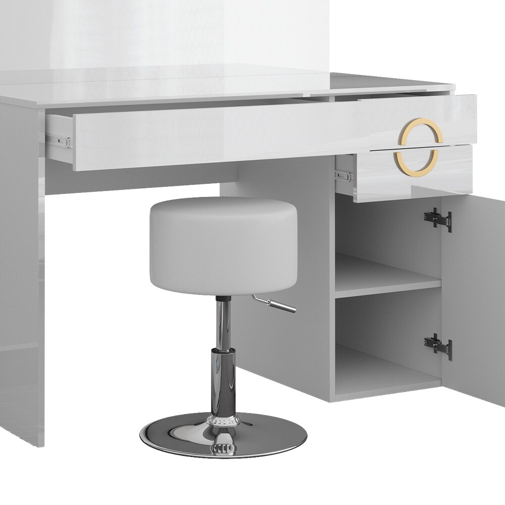 Vicco Schminktisch Adela Weiß Hochglanz, 115 x 76,4 cm mit Spiegel, Hocker