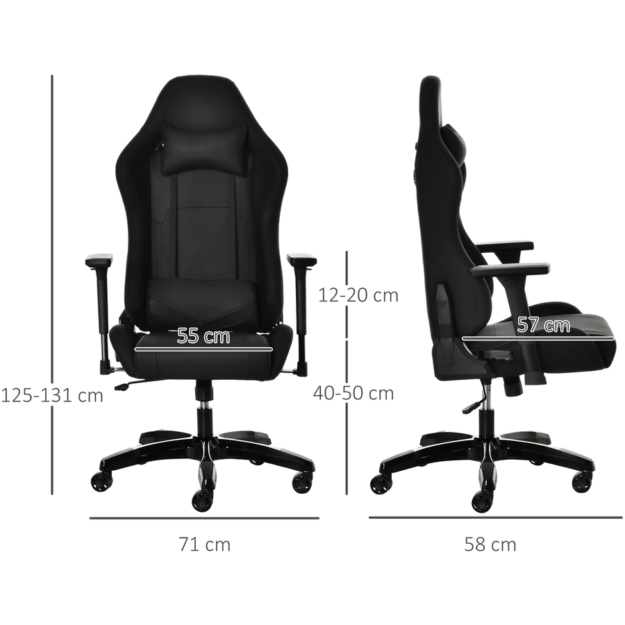Vinsetto Gaming Stuhl mit verstellbaren Armlehnen schwarz
