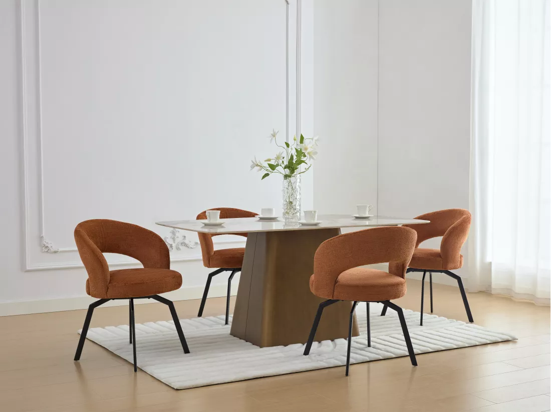 Lot de 2 chaises pivotantes en tissu texturé et métal noir - Terracotta - MILEANE