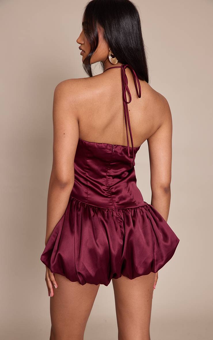 Prune Combinaison-short Satinée Dos Nu À Jambes Bouffantes