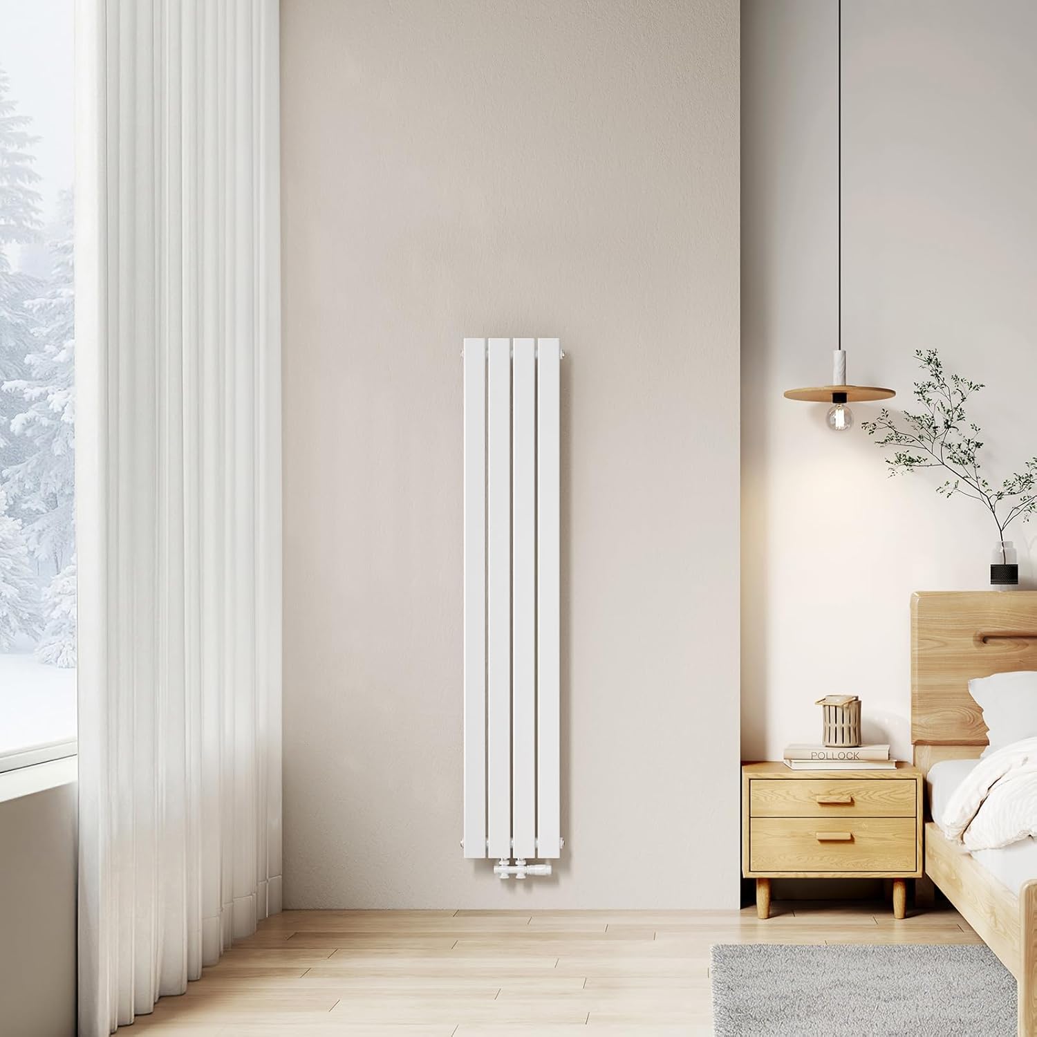 EMKE Design Heizkörper Schmal Hoch 1800x304 mm Vertikal Flachheizkörper mit Mittelanschluss, Einlagig Paneelheizkörper Wandheizkörper für Bad, Schlafzimmer & Wohnzimmer, Weiß 559W