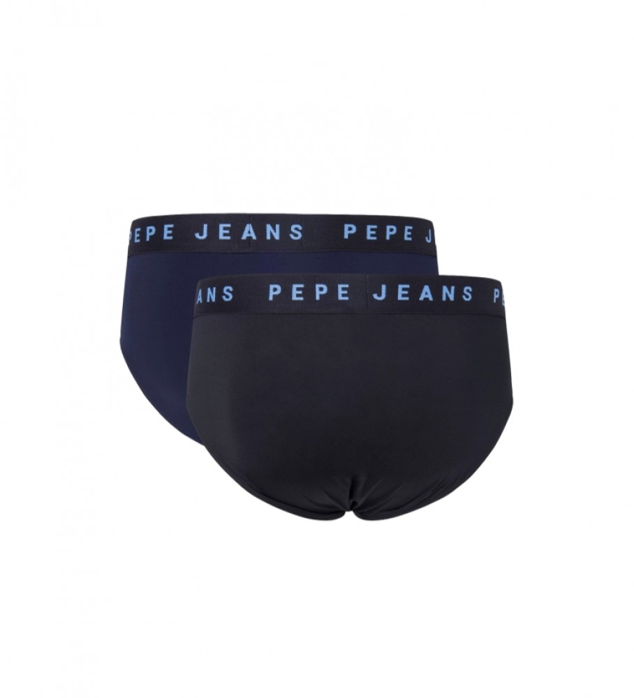 Pacote com 2 calcinhas Pepe Jeans com estampa do logo na cor azul marinho e preta.