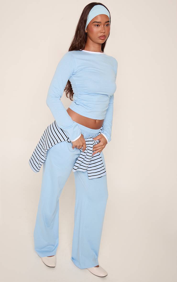 Bleu Clair Jogging Décontracté En Coton À Cordon Contrasté