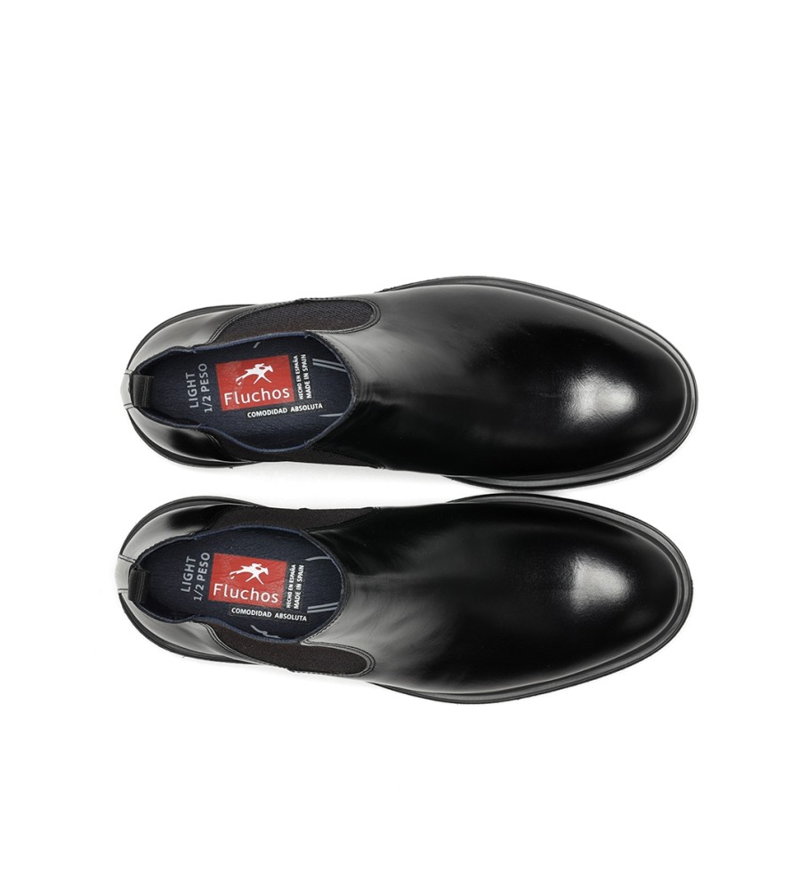 Botas de cano curto Fluchos em couro belga preto