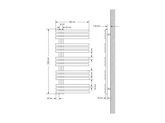 Radiateur de Salle de Bain Iron EM 600x1400 mm Anthracite Raccord Central au Bas