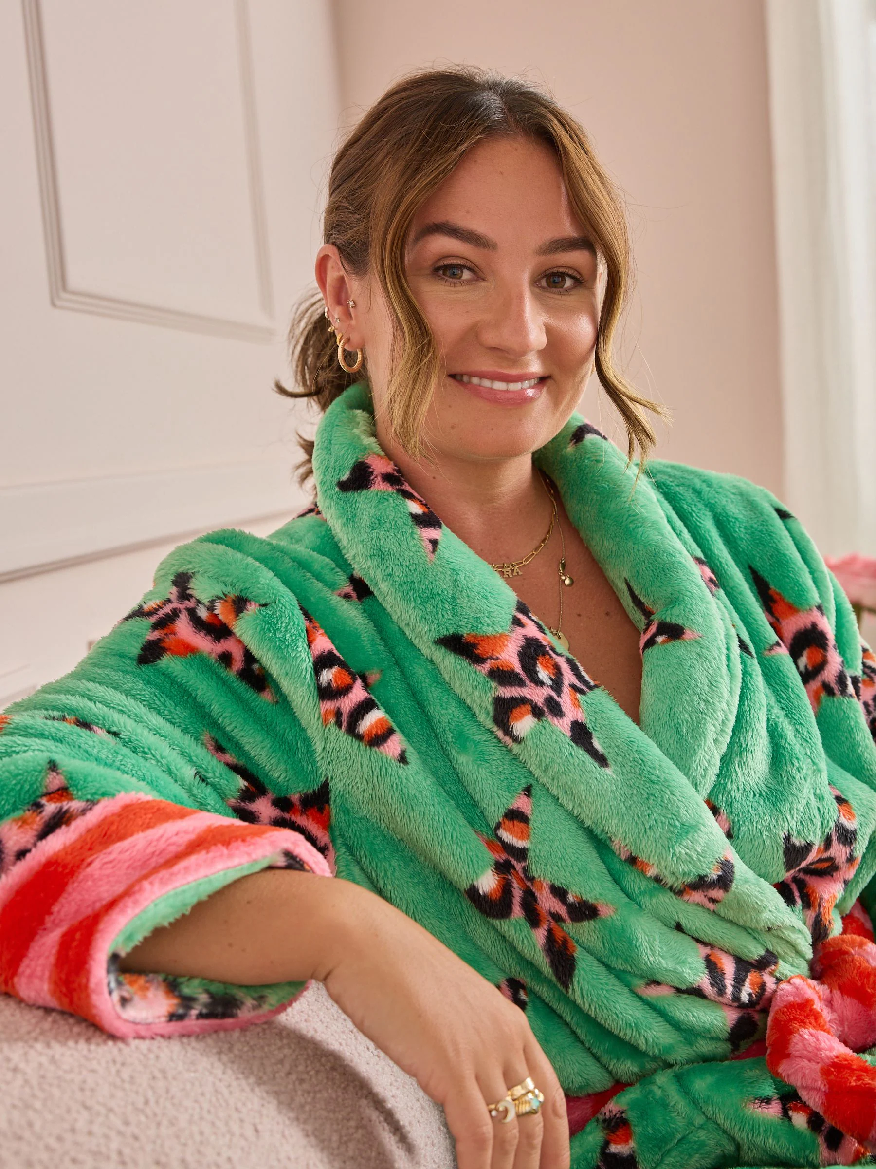 Groen met luipaardprint - Eleanor Bowmer Leopard Print Fleece Robe
