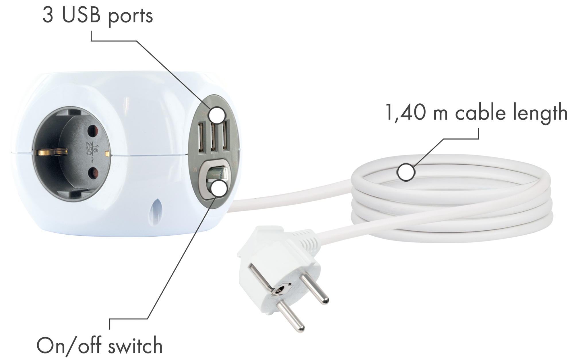 Schwaiger 3-voudige kubus contactdoos met 3x USB