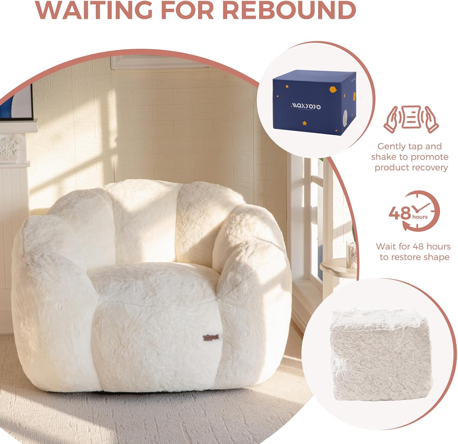 MAXYOYO Sitzsack Erwachsene, Floralförmige Bean Bag Sofa mit Memory-Foam Füllung, Weiches Kunstfell Sitzsack XXL für Wohnzimmer Schlafzimmer