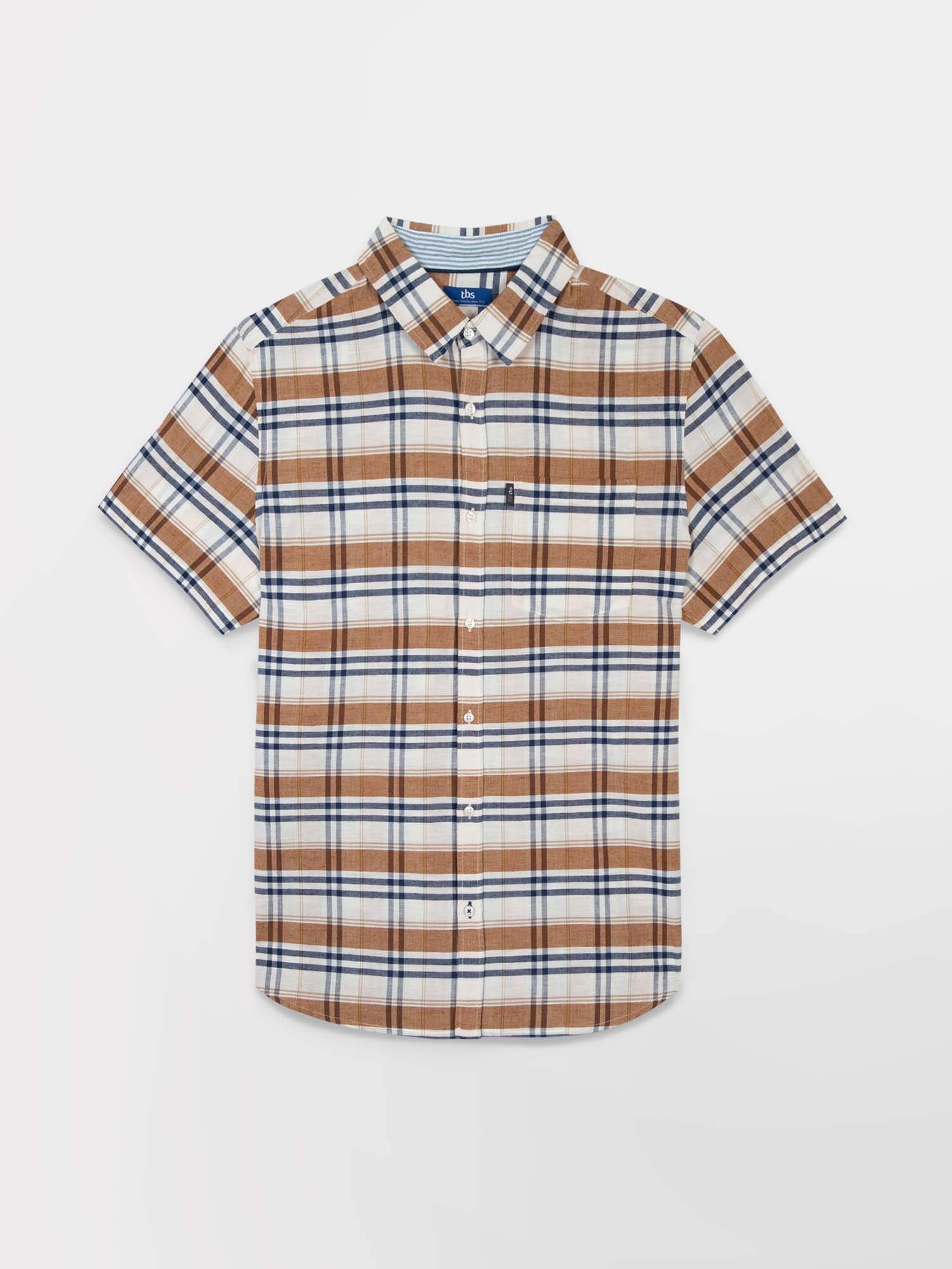 Chemise Homme A Carreaux Manches Courtes Beige