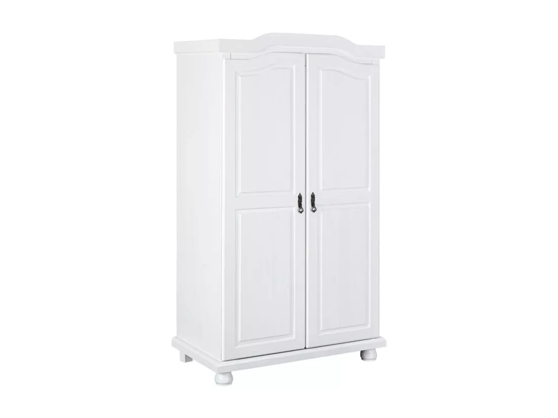 SYDNEY - Armoire 2 Portes + Penderie Bois Massif Vernis Blanc